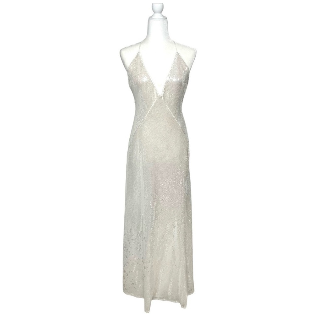 NEW Bardot Yve Halter Open-Back Sequin Maxi Dress Sz 6 pearl white wedding beach